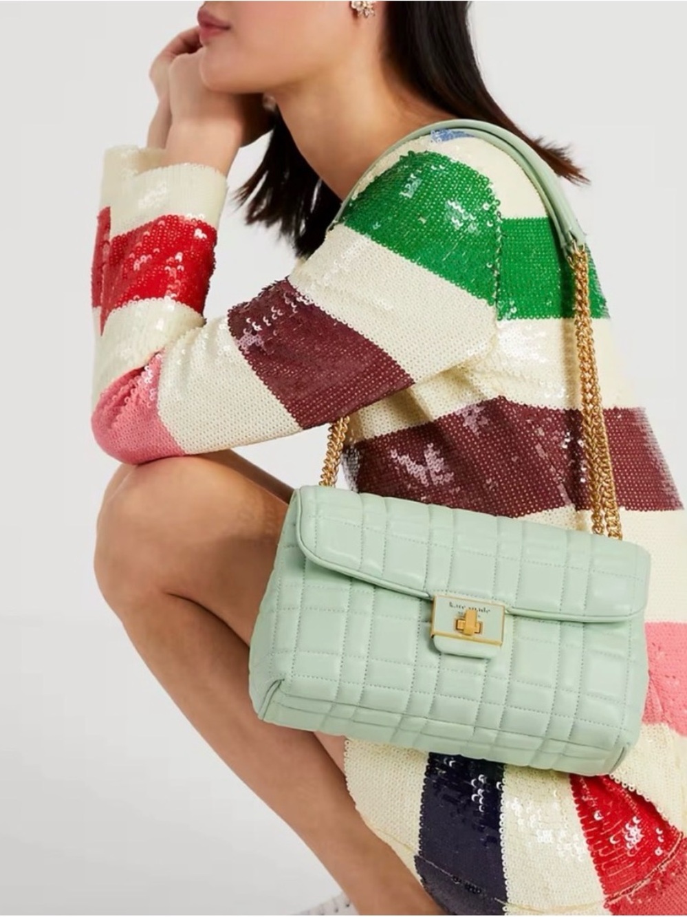 Kate Spade Evelyn Pistachio Green Quilted Leather Crossbody $458 MSRP - Picture 2 of 9